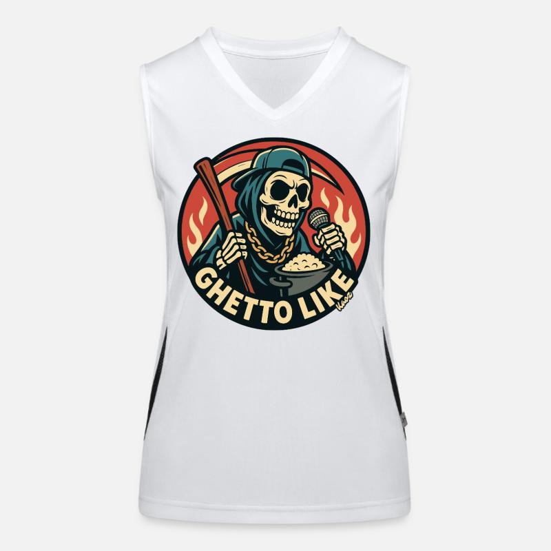 Skeleton with Microphone and Ghetto Like Women's Functional Contrast Tank Top