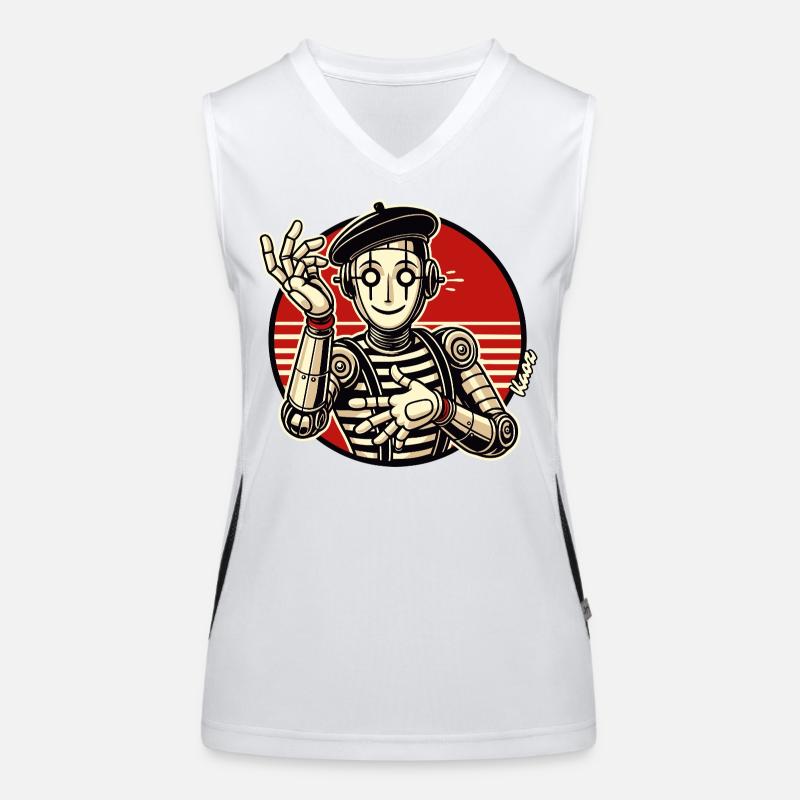 Retro Roboter Pantomime mit Barett im Comic Stil Funktionelles Kontrast-Tank Top für Frauen