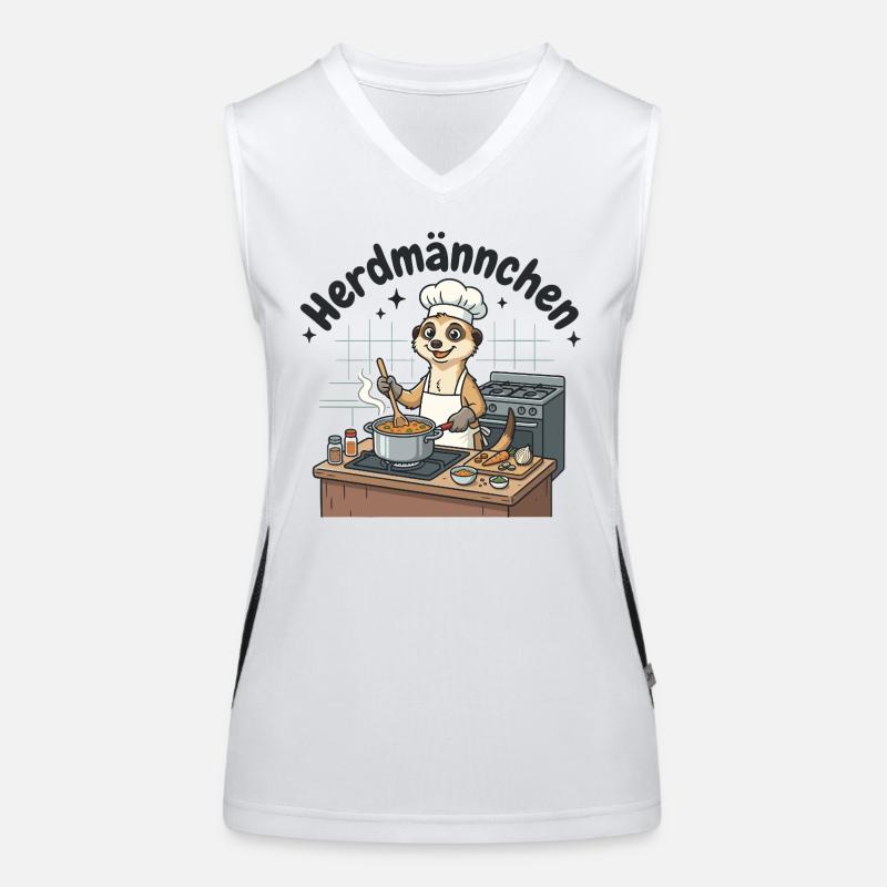 Herdmännchen Koch Meerkat at the stove Women's Functional Contrast Tank Top