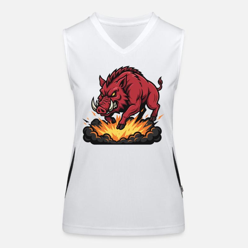 Sanglier Rouge Feu Explosion Mascotte Boar Débardeur respirant contrasté Femme