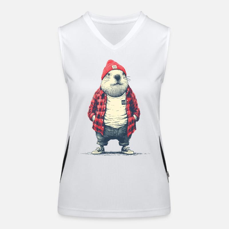 Beaver in red plaided jacket Women's Functional Contrast Tank Top