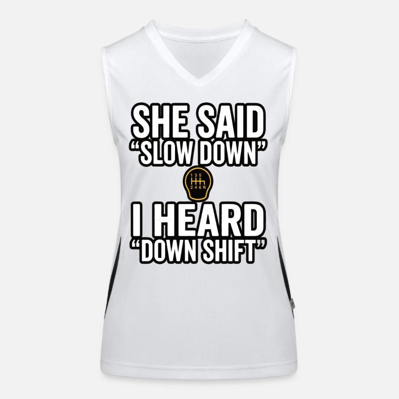 Down Shift Saying Manual Transmission Women's Functional Contrast Tank Top