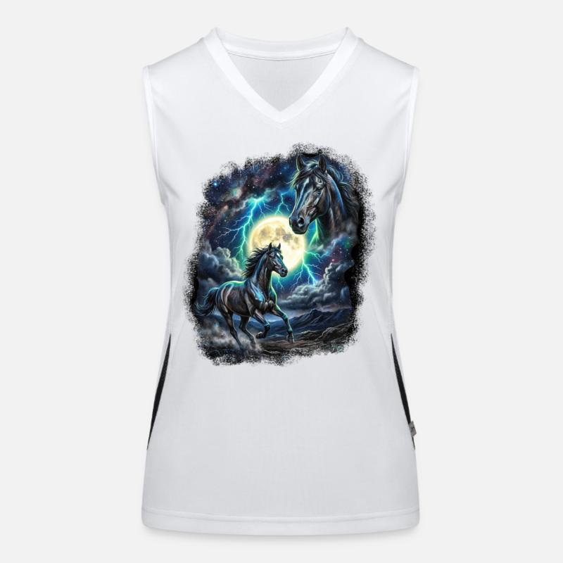 Zwei Wilde Pferde mit Mond Wildlife-Designs Funktionelles Kontrast-Tank Top für Frauen