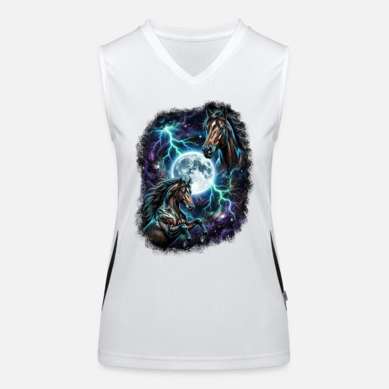 Zwei Wilde Pferde mit Mond Wildlife-Designs Funktionelles Kontrast-Tank Top für Frauen