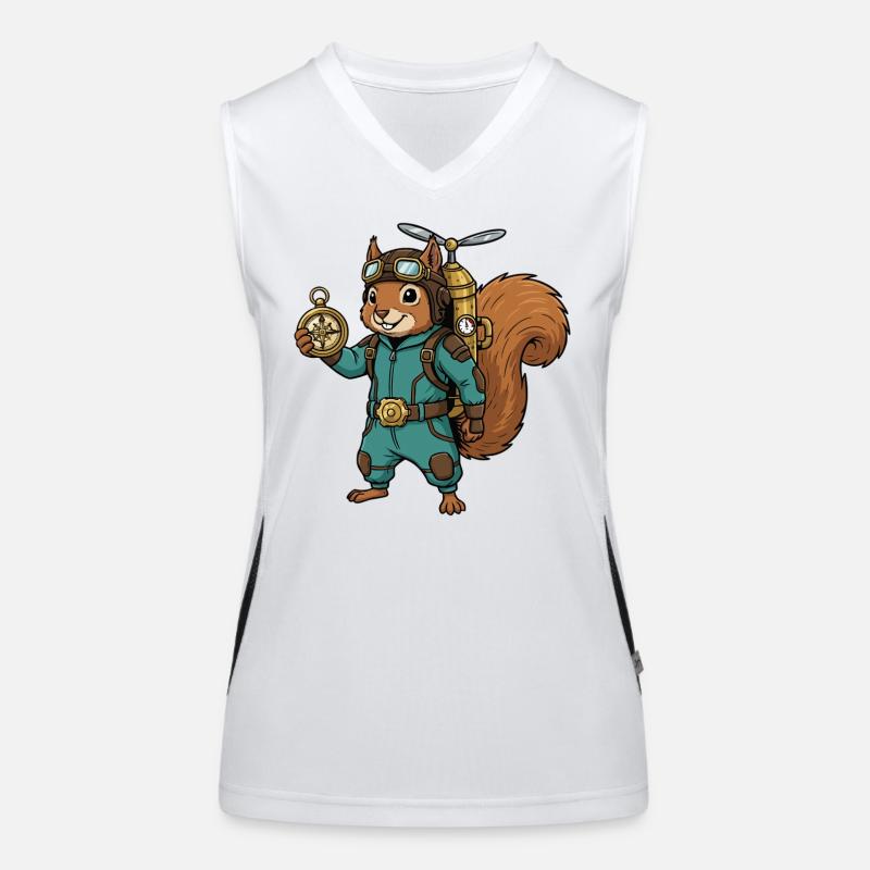 Squirrel Steampunk Aviator Jetpack Compass Women's Functional Contrast Tank Top