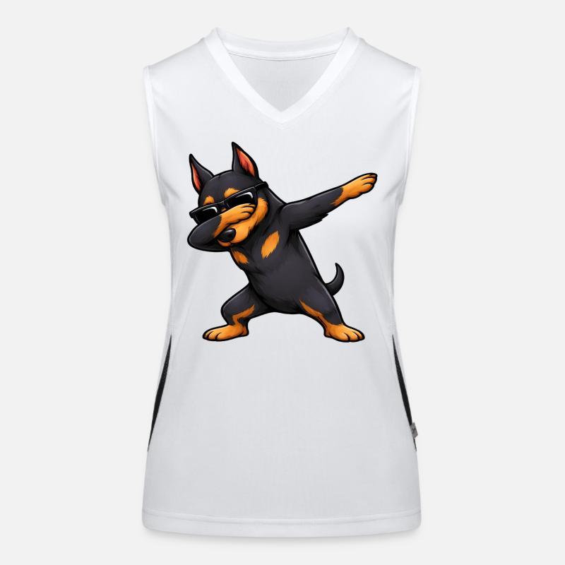 Dabbing Dobermann Funktionelles Kontrast-Tank Top für Frauen