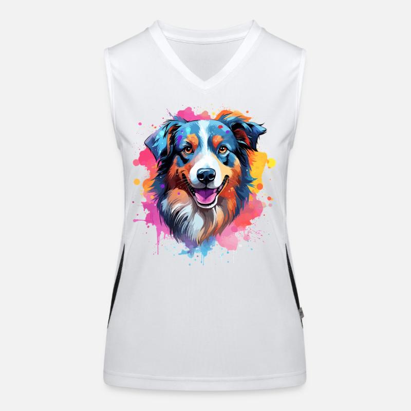 Farbenfrohe Splash-Kunst Australischer Schäferhund Funktionelles Kontrast-Tank Top für Frauen