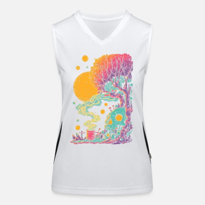 Psychedelic tree skull in the cosmos Women's Functional Contrast Tank Top