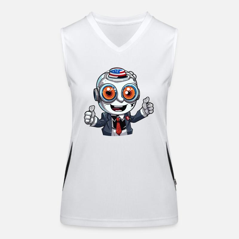 Robot-Maskottchen mit Flaggenhut Funktionelles Kontrast-Tank Top für Frauen