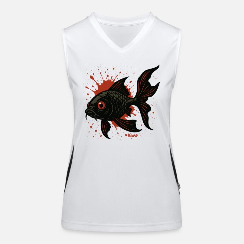 Éclaboussures de carpes koi : Poisson noir Débardeur respirant contrasté Femme