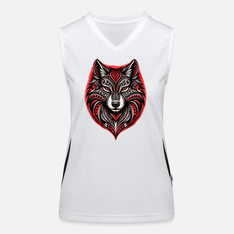 Red and Black Tribal Wolf Women's Functional Contrast Tank Top