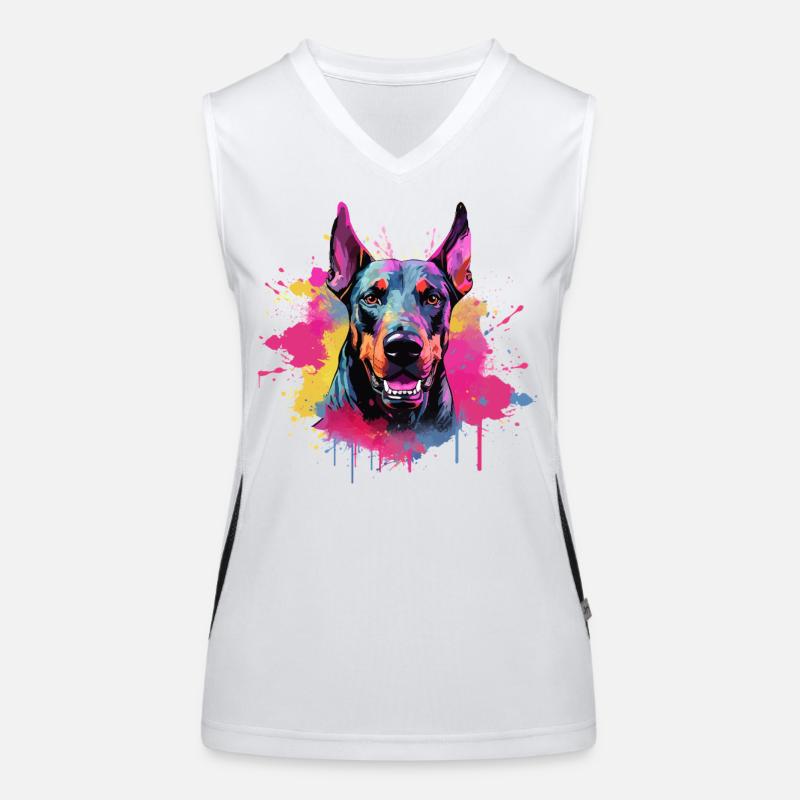 Éclaboussures colorées de Doberman Pinscher pour chien Débardeur respirant contrasté Femme