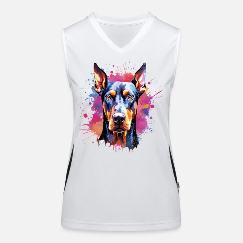 Lebendiges Aquarell-Dobermann-Porträt Funktionelles Kontrast-Tank Top für Frauen