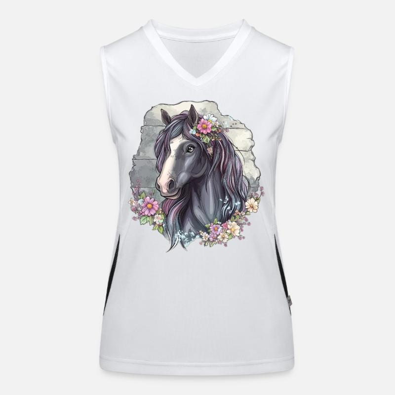 Pferd mit Blüten Funktionelles Kontrast-Tank Top für Frauen