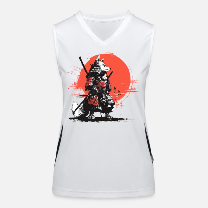Fuchs-Samurai in Roter Sonnen-Rüstung Funktionelles Kontrast-Tank Top für Frauen