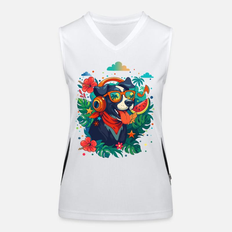 Partyhund mit Kopfhörern Funktionelles Kontrast-Tank Top für Frauen