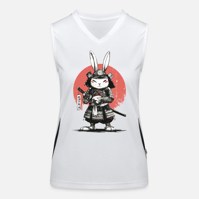 Samurai Rabbit in Armor with Katana Women's Functional Contrast Tank Top