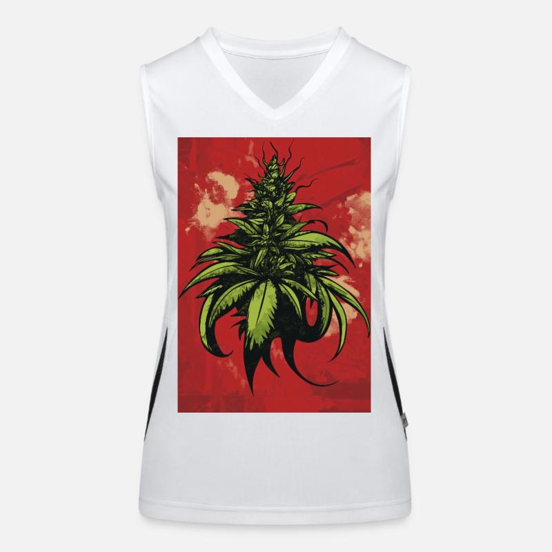 Grüne Hanfblatt-Illustration auf Rot Funktionelles Kontrast-Tank Top für Frauen