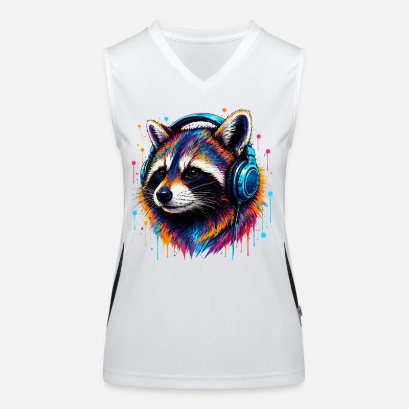 Waschbär mit Kopfhörern Funktionelles Kontrast-Tank Top für Frauen
