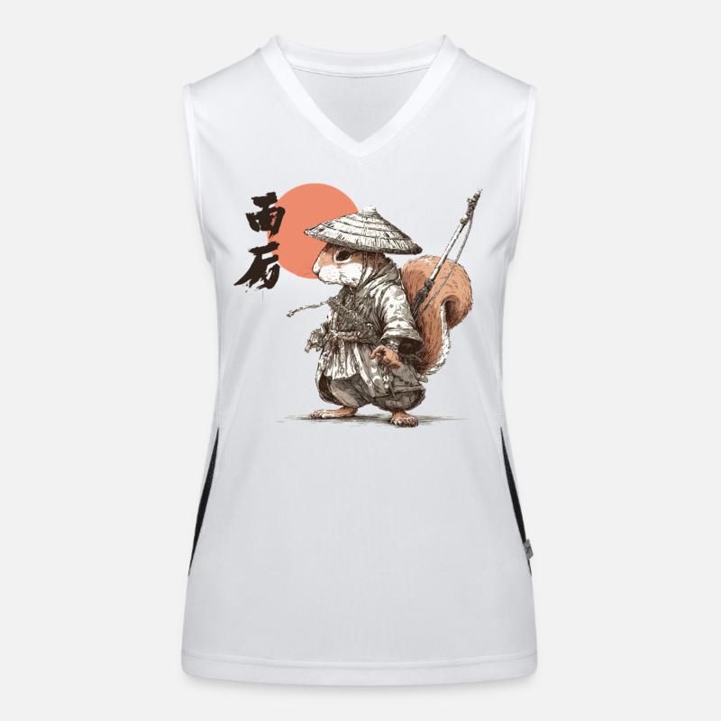 Samurai-Eichhörnchen unter roter Sonne Funktionelles Kontrast-Tank Top für Frauen