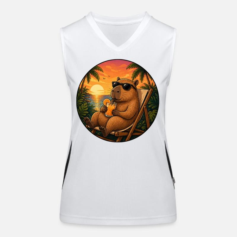 Capibara in a beach chair Women's Functional Contrast Tank Top