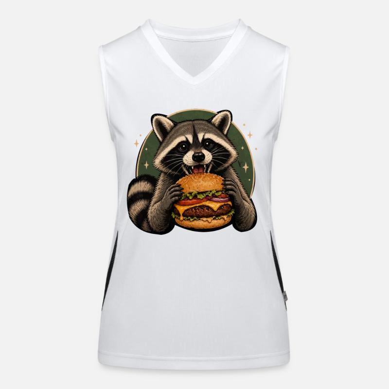 Waschbär mit Burger Funktionelles Kontrast-Tank Top für Frauen