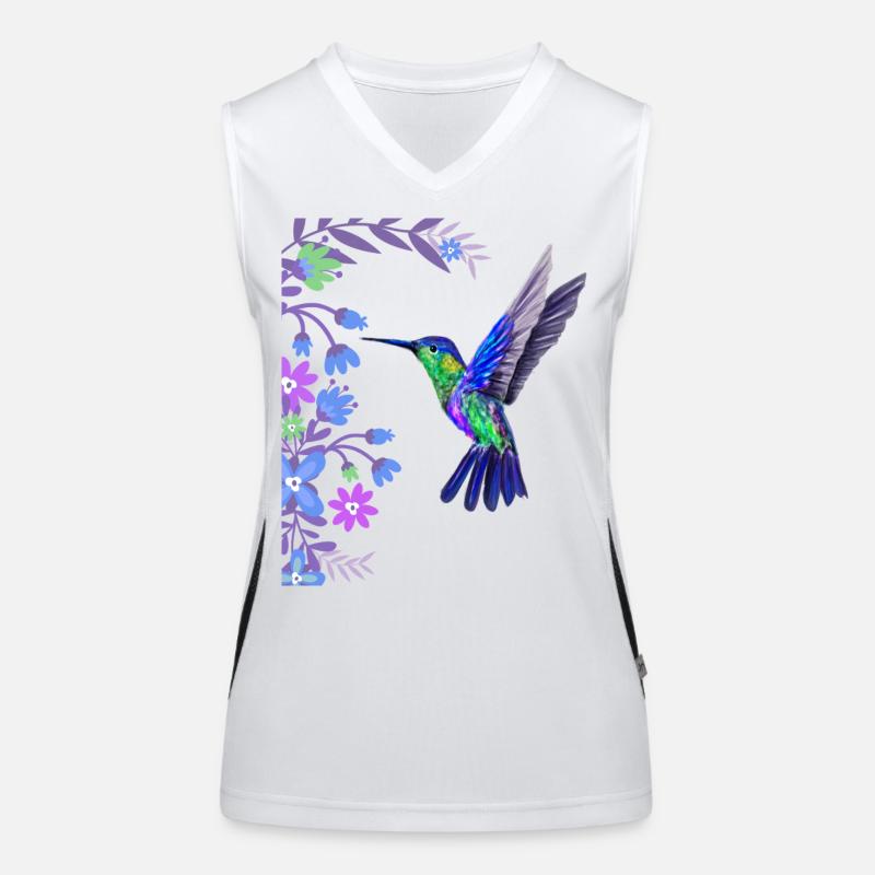 Kolibri Vogel Design mit botanischen Blumen Funktionelles Kontrast-Tank Top für Frauen