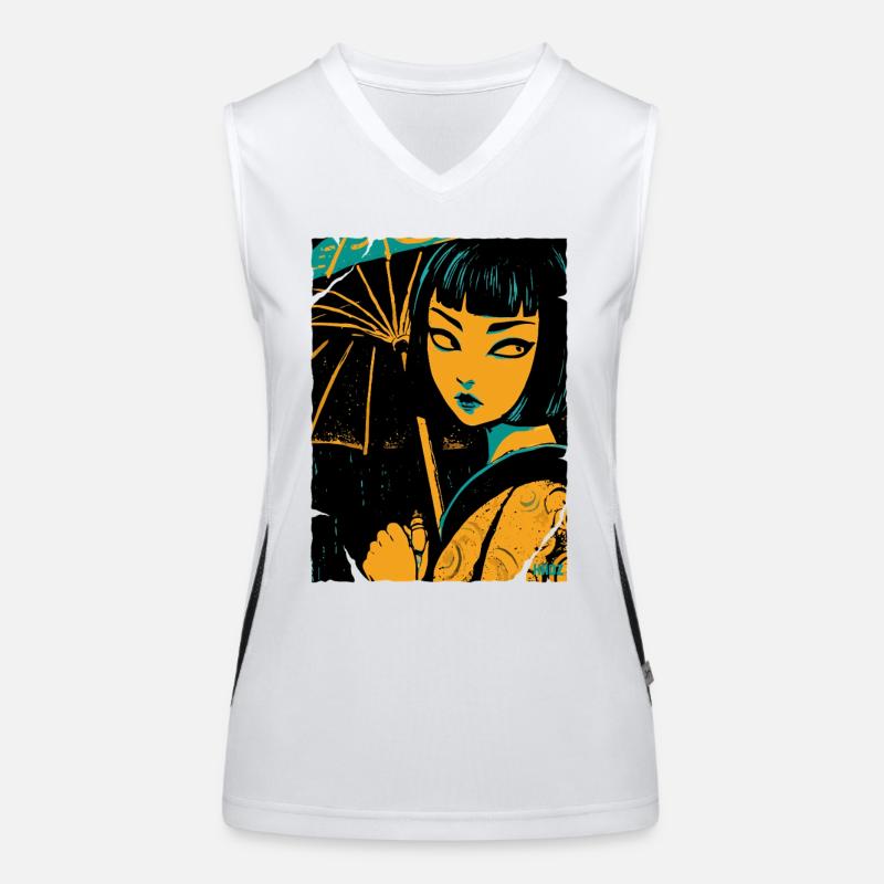 Geisha in neon light Women's Functional Contrast Tank Top