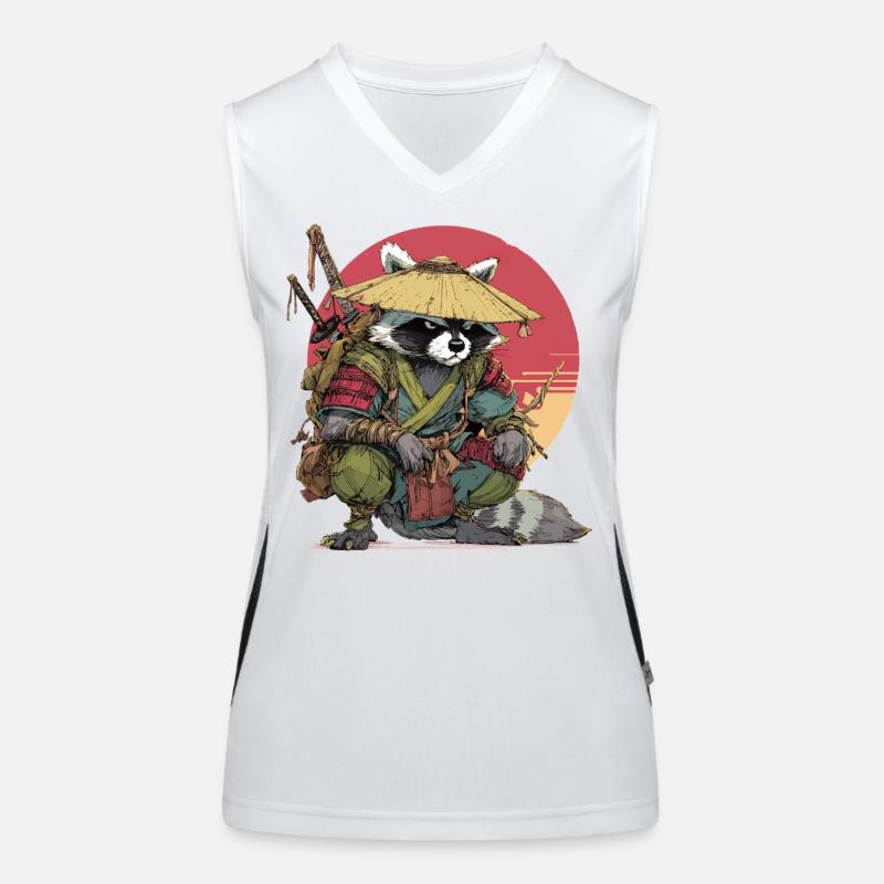 Raccoon Samurai with Straw Hat Women's Functional Contrast Tank Top