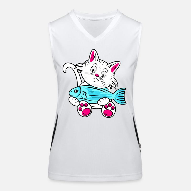 Petit Chat et Poisson Bleu Débardeur respirant contrasté Femme