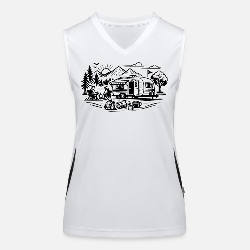 Camping Trailer Landscape Women's Functional Contrast Tank Top