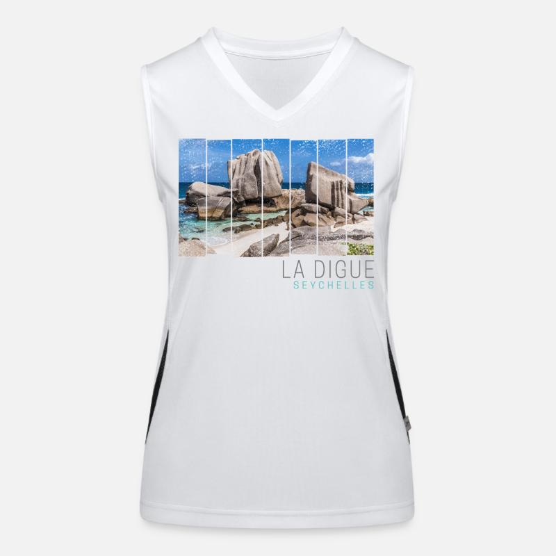 Seychellen La Digue Retro Anse Marron Souvenir Funktionelles Kontrast-Tank Top für Frauen