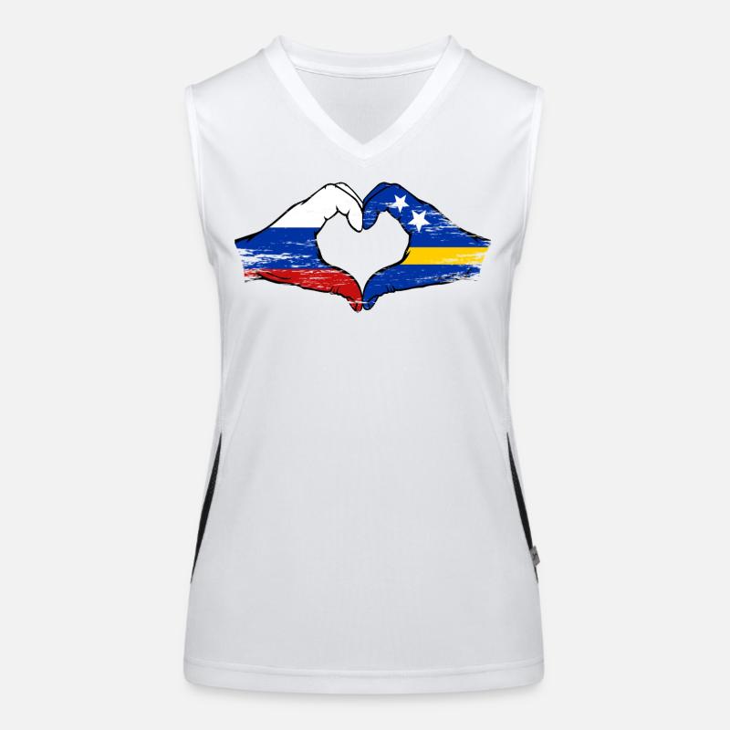 Mains du drapeau de la Russie de Curaçao en forme de cœur utilisées Débardeur respirant contrasté Femme
