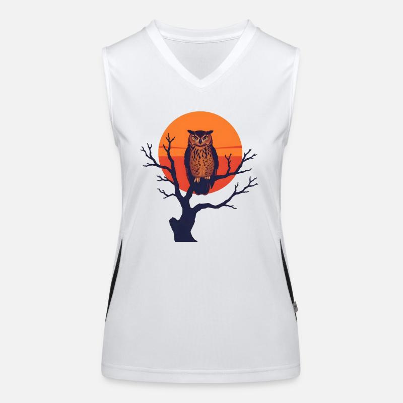 Eule vor Abendsonne im Baum Funktionelles Kontrast-Tank Top für Frauen
