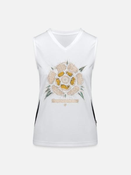 Das Yorkshire White Rose Vintage-Emblem-Design - Funktionelles Kontrast-Tank Top für Frauen - Weiß/Schwarz - Vorne