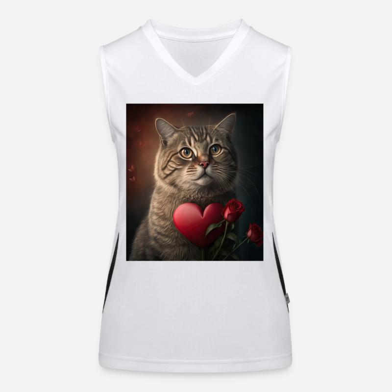 Saint-Valentin Cat Heart Rose Débardeur respirant contrasté Femme