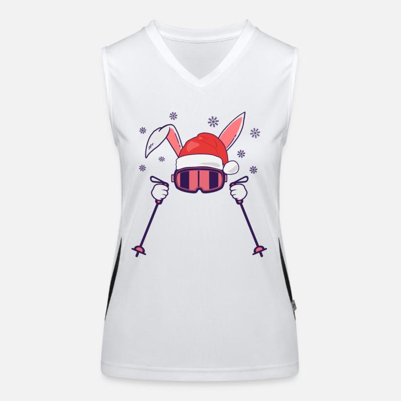 Skiing Santa Rabbit with Santa Hat and ski poles Women's Functional Contrast Tank Top