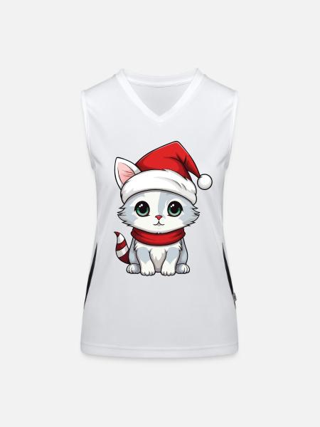 Cat Christmas Christmas Cat Cute Merry Catmas - Women's Functional Contrast Tank Top - white/black - Front