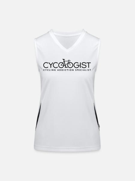 Cycologue. Spécialiste de l’addiction au vélo - Débardeur respirant contrasté Femme - blanc/noir - Devant