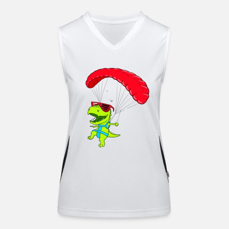 Funny Hang glider dinosaur paraglider flight Women's Functional Contrast Tank Top