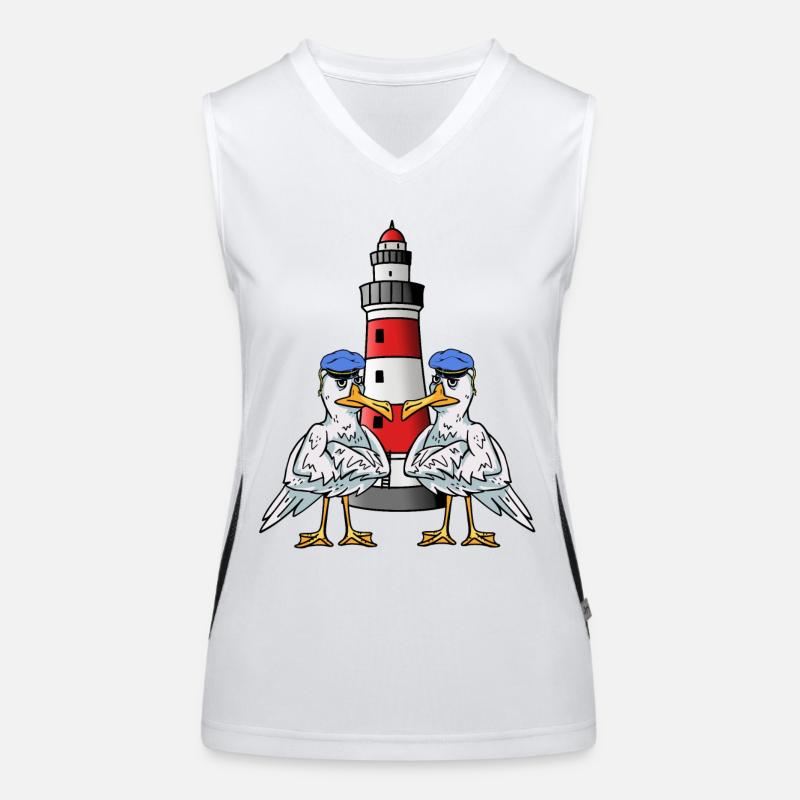 Maritim Möwen Seevögel Leuchtturm Küste Seevogel Funktionelles Kontrast-Tank Top für Frauen