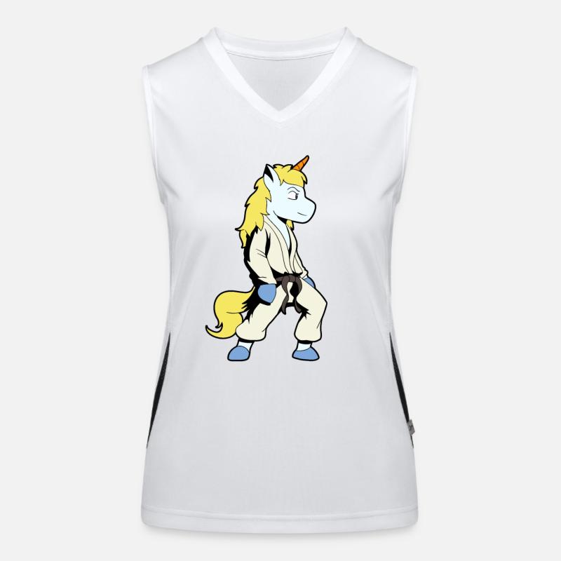 Comic Einhorn macht Judo Funktionelles Kontrast-Tank Top für Frauen
