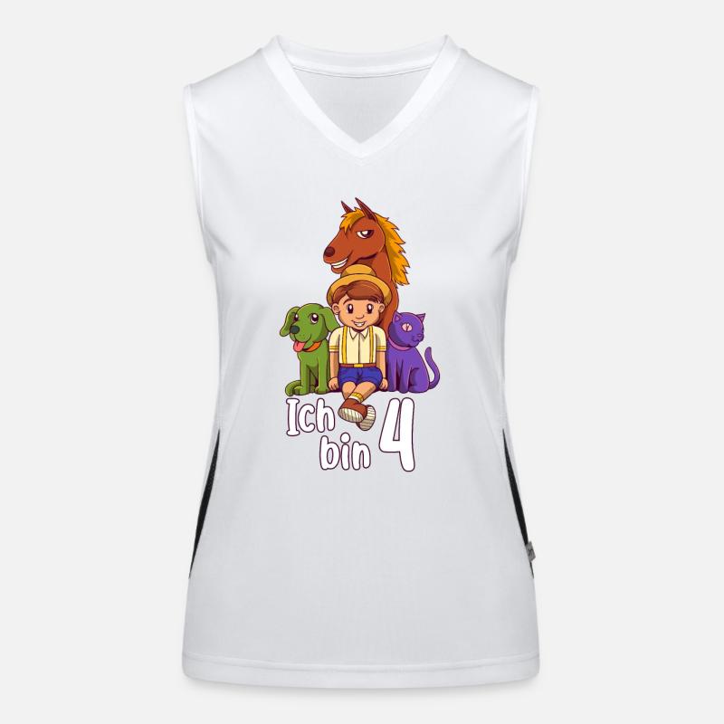 Geburtstagsshirt Bauernhof - 4 Geburtstag Junge Funktionelles Kontrast-Tank Top für Frauen