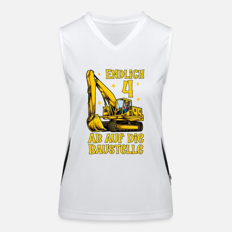 Ab auf die Baustelle - Bagger Geburtstag 4 Jahre Funktionelles Kontrast-Tank Top für Frauen