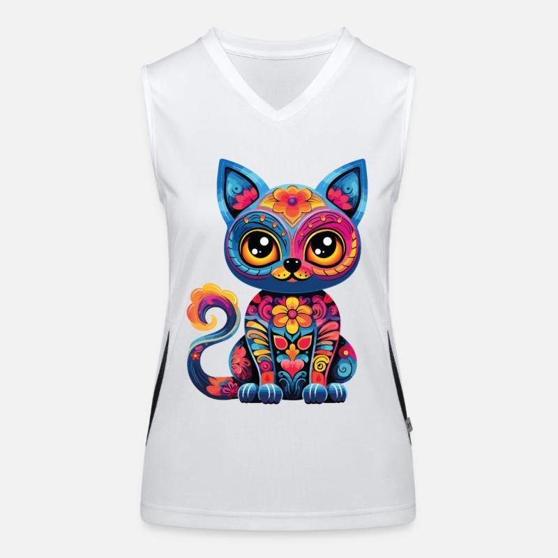 Dia De Los Muertos Katze Meowtos Bunt Blumen Funktionelles Kontrast-Tank Top für Frauen
