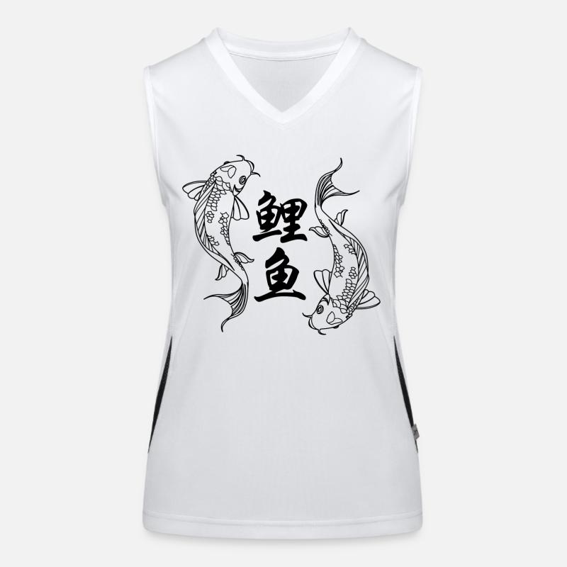 Logo noir de 2 Carpes Koi & Caractères Chinois 鲤鱼 Débardeur respirant contrasté Femme