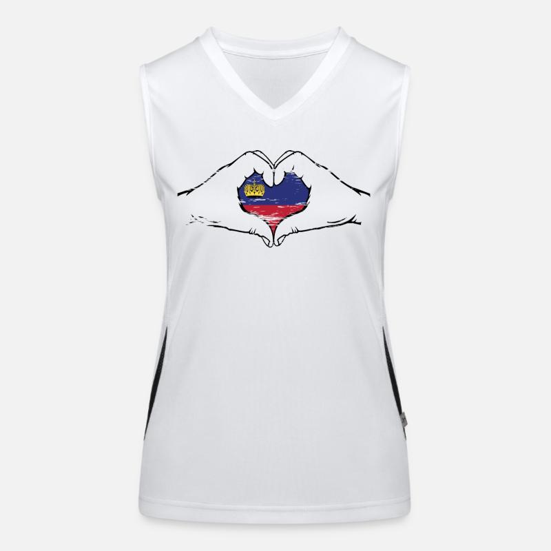 Drapeau du Liechtenstein en forme de coeur utilisé Débardeur respirant contrasté Femme
