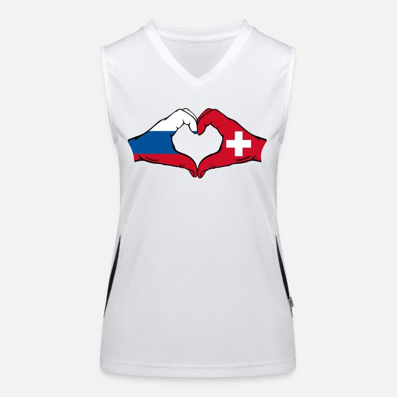 Russie Suisse Drapeau Aiguilles Forme De Coeur Débardeur respirant contrasté Femme