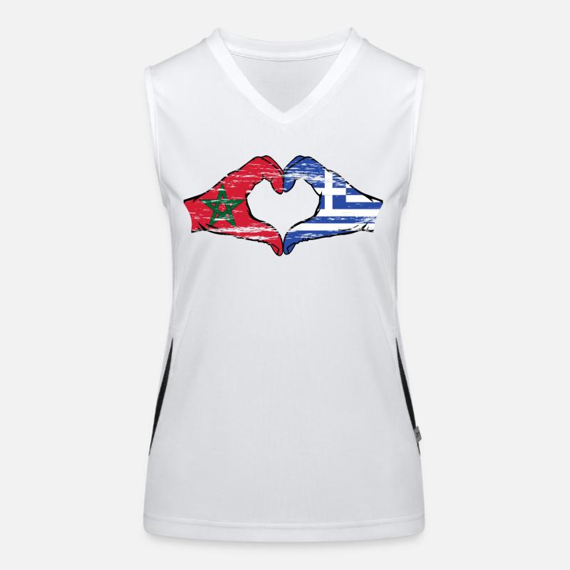 Drapeau du Maroc Grèce Mains Coeur Forme Utilisé Débardeur respirant contrasté Femme