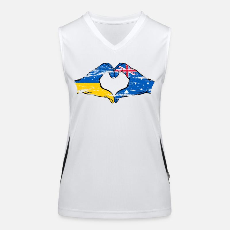 Ukraine Australien Flagge Herzform used Funktionelles Kontrast-Tank Top für Frauen
